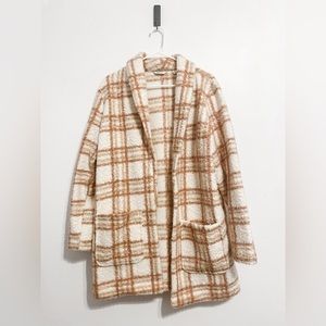 Reitmans Pink, Orange and Beige Fluffy Plaid Shacket
